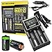 Nitecore D2 smart Charger 2015 version with LCD display For Li-ion, IMR, LiFePO4 26650 22650 18650 17670 18490 17500 18350 16340 RCR123 14500 10440 Ni-MH And Ni-Cd AA AAA AAAA C Rechargeable Batteries with Ac and 12V DC (Car) power cords, 2 x EdisonBright AA to D type battery spacer/converters