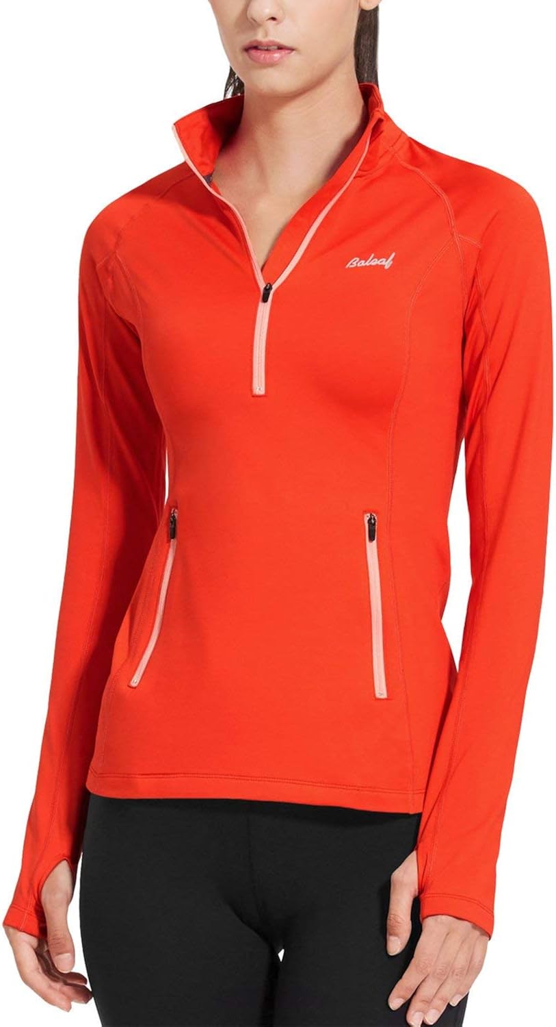 BALEAF Women's Thermal Fleece Half Zip Thumbholes Long Sleeve Running Pullover: Clothing