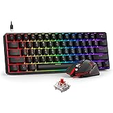 BlueFinger 60% Mechanical Gaming Keyboard and Mouse Combo - RGB Rainbow Backlit 61 Keys Red Switch Keyboard & 4 DPI LED Gaming Mouse, USB Wired Set for PC Laptop Xbox PS4 PS5