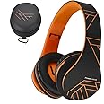 PowerLocus Bluetooth Over-Ear Headphones, Wireless Stereo Foldable Headphones Wireless and Wired Headsets with Built-in Mic, Micro SD/TF, FM for iPhone/Samsung/iPad/PC (Black/Orange)