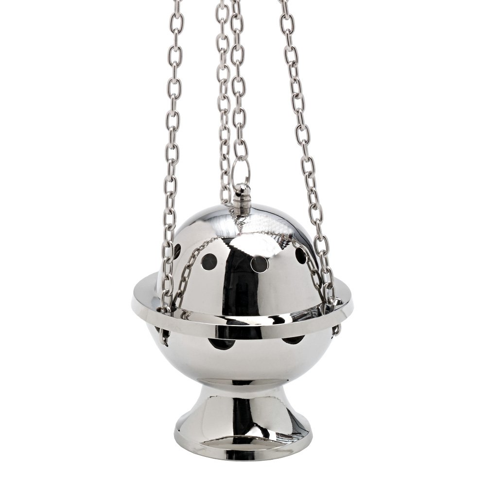 NKlaus incense burner nickel plated with chain 60cm inner bowl decoration new 7605