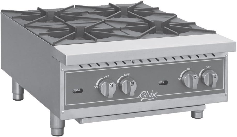Globe GHP24G 24" Countertop Gas Hot Plate, (4) Burners