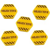 LITKO Hazard Stripe Objective Tokens | Compatible with BattleTech | Gold | Marks objectives on the battlefield | 25mm engraved round | Set of 5, 3mm gold acrylic