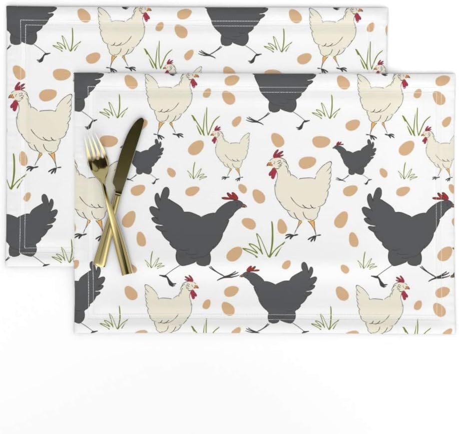 Roostery Cloth Placemats, Chickens Farm Animal Roosters