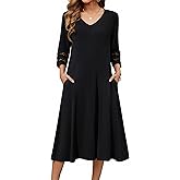 Zeagoo Women Casual Dress 3/4 Sleeve Casual Loose Midi Dress