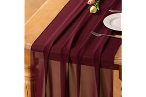 Socomi Burgundy Chiffon Table Runner Christmas Boho Rustic 14ft 29x170 Inches Wedding Runner Sheer Romantic Bridal Shower Decorations