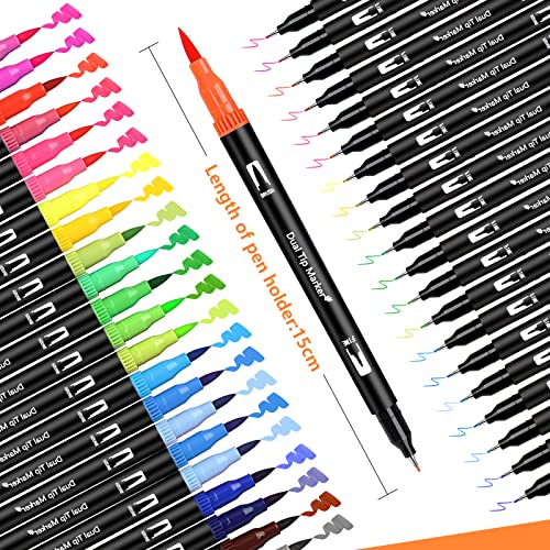 AFXXE 120 Colors Lettering Markers Brush Tips & Double Fine Kit for Girls, Kids and Adults, Professional Watercolour Markers Included 3 Templates