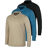 Real Essentials 3 Pack Men's Dry Fit Long-Sleeve Active Polo Shirt Casual Performance Golf (Available in Big & Tall)