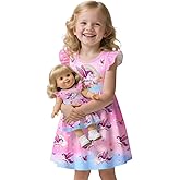 Doll and Girl Matching Unicorn Print Dress Daily Outfit for Girls and 18" Dolls Clothes