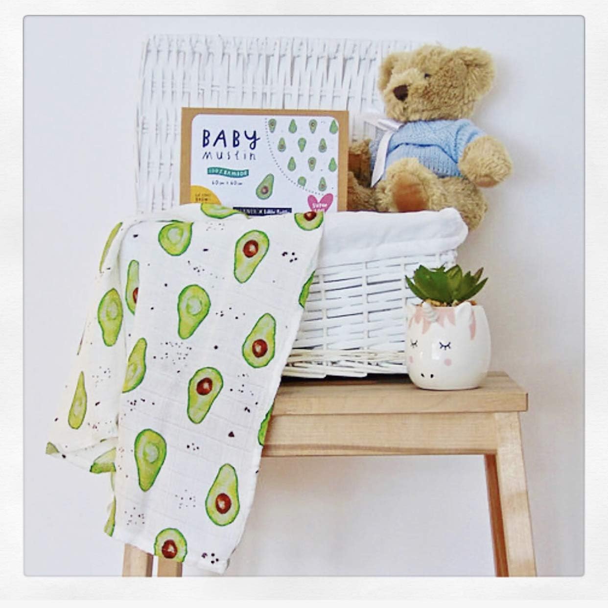 Avocado Print Baby Muslin - 100% Bamboo - 60cm Square - Super Soft Fabric - Image 4