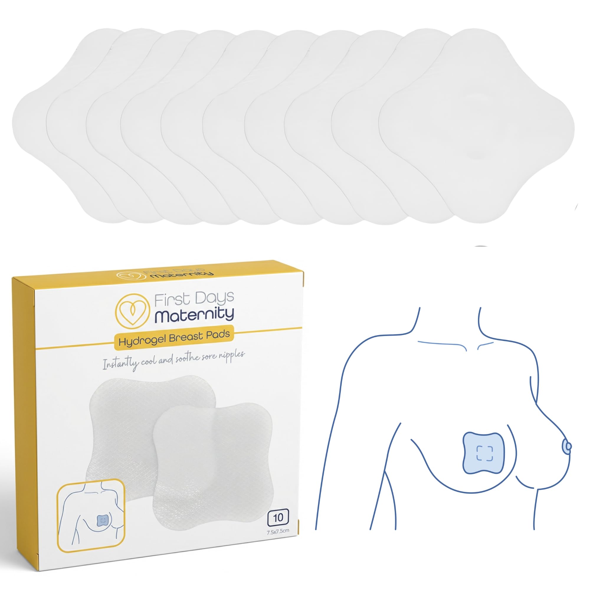 First Days Maternity, Hydrogel Breast Pads - Instant Cooling Relief for Sore Nipples - Nursing Pads with Soft Fabric Backing for Extra Protection - Breastfeeding Essential (Pack of 10)
