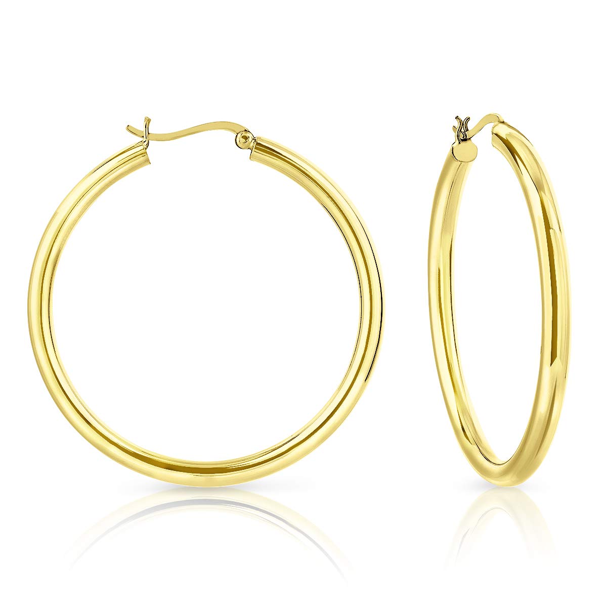 DTPSilver - 925 Sterling Silver Yellow Gold Plated Creole Hoops Earrings - Thickness 4 mm - Diameter 50 mm