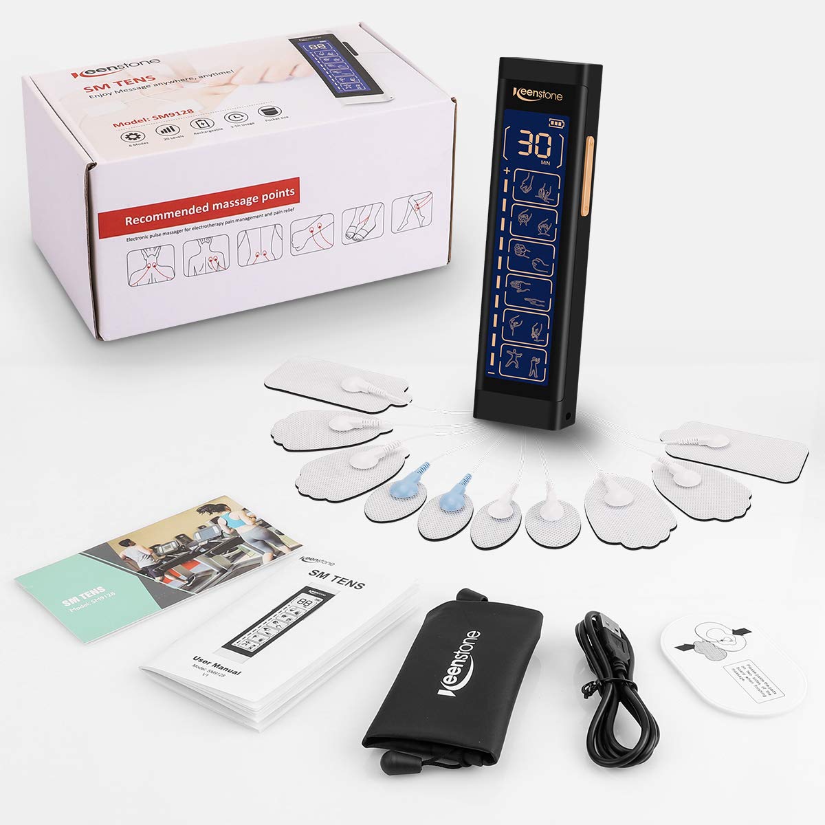 Dual Channel TENS EMS Unit 6 Modes Muscle Stimulator for Pain Relief Therapy, Electronic Pulse Massager Muscle Massager with 10 Pads,Fastening Cable Ties