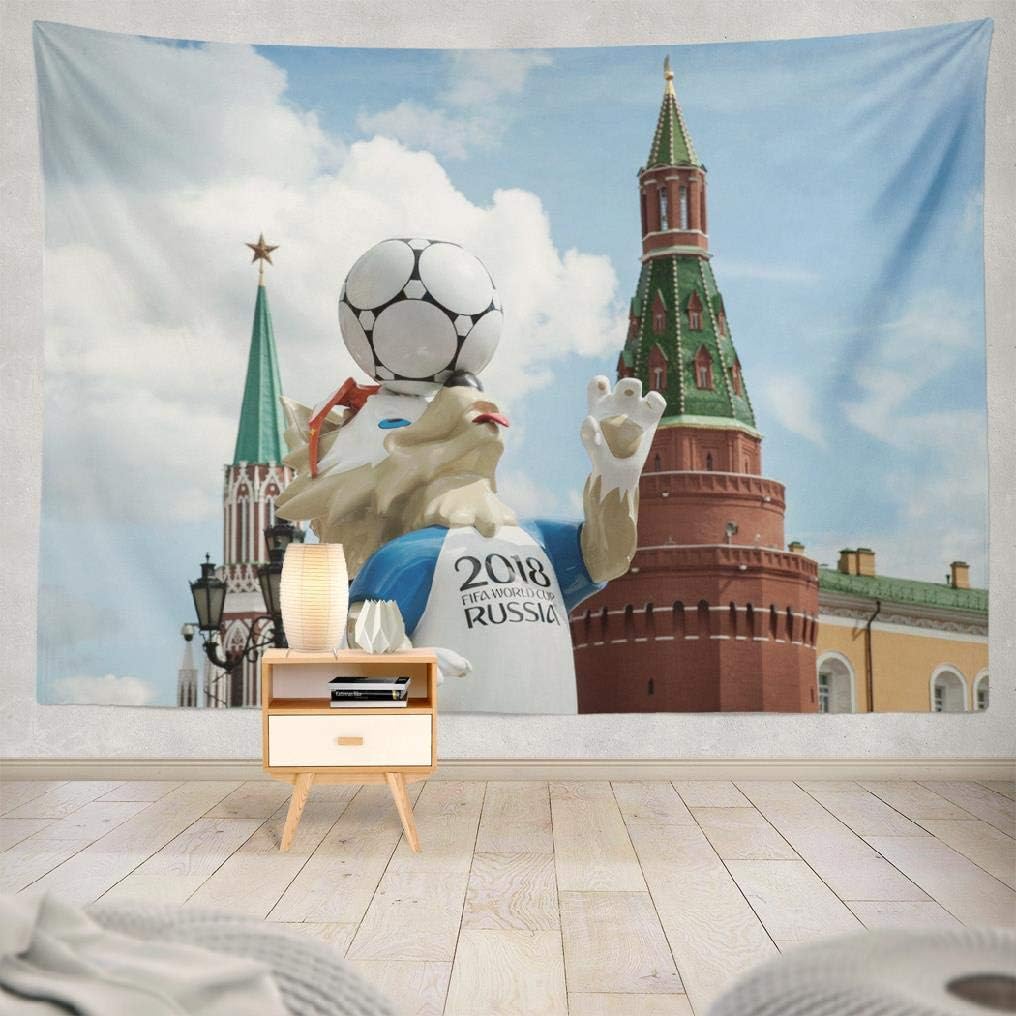 World Wall Tapestry,Tapestry Wall Hanging Russia June FIFA World Cup and Wolf Square Wall Art for Bedroom Living Room Tablecloth Dorm Decor 80x60 Inches