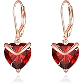 AINFQY Heart Dangle Earrings for Women 925 Sterling Silver Birthstone Leverback Drop Earrings Red Cubic Zirconia Jewelry Gift for Wife