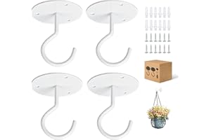 RELBRO Ceiling Hooks, White Metal Ceiling Plant Hooks Heavy Duty Wall Mount Plant Hangers Hanging Basket Hooks Outdoor Indoor for Planters Bird Feeders Wind Chimes 4 Pcs