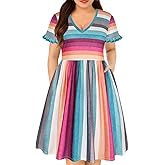 RITERA Plus Size Dresses for Curvy Women Summer Spring Womens Dress V Neck Short Sleeve Casual Dress with Pockets XL-5XL