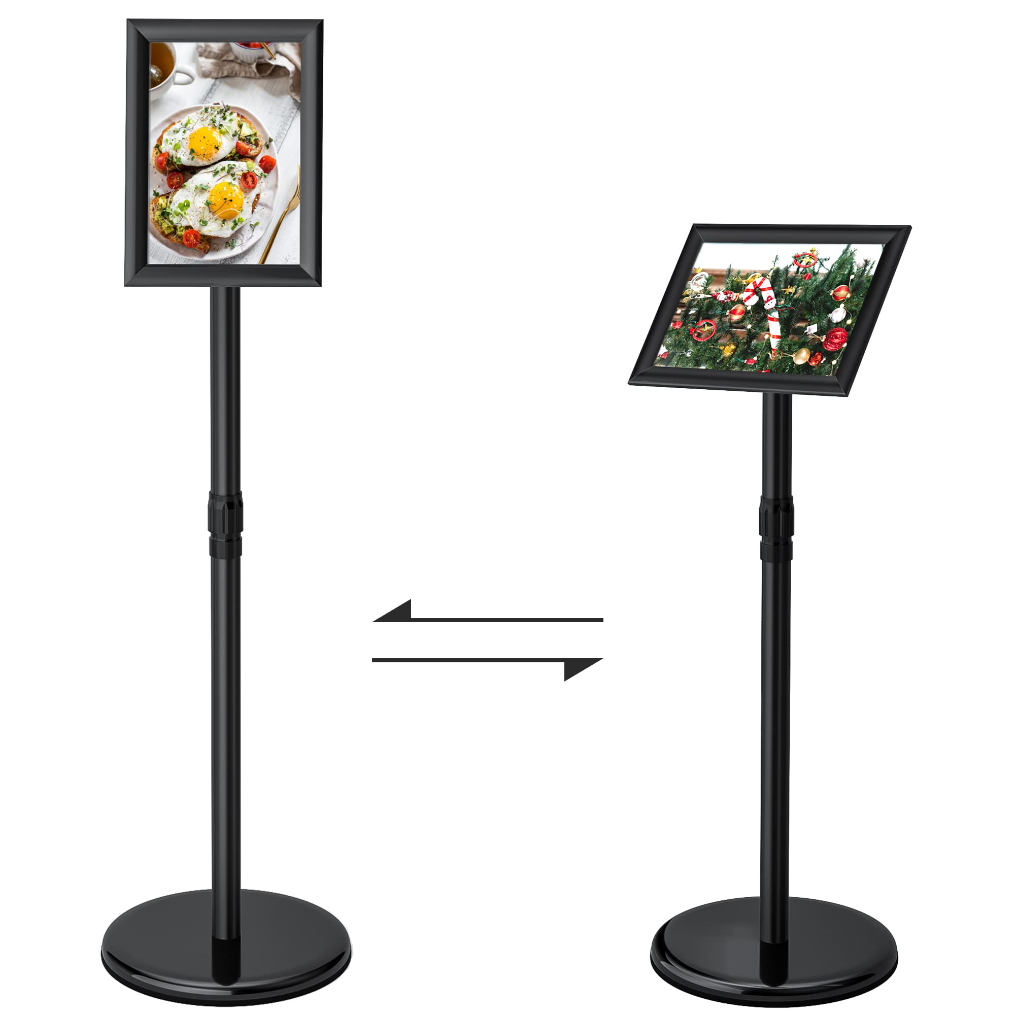 ALLESCOSY® Information Stand Height Adjustable Stainless Steel Information Stand DIN A4 297 x 210 mm Poster Stand Display Stand Advertising Stands (Black, A4)