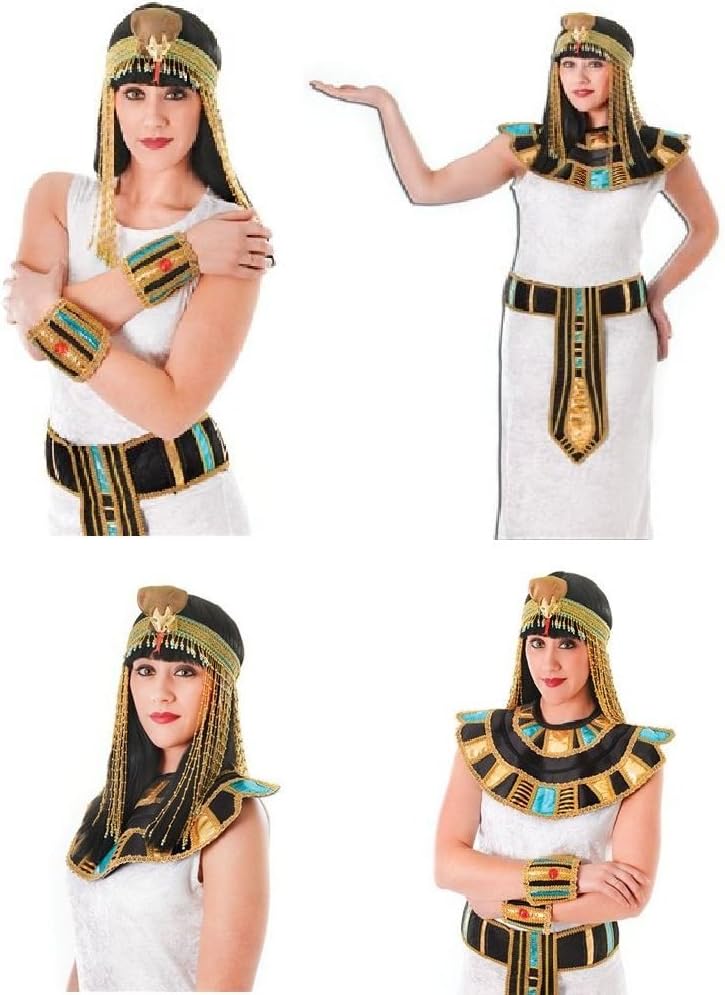 Cleopatra Egyptian Egypt Ancient Roman Gold Fancy Dress Costume Accessories ASP, BELT, CUFFS, COLLAR - 4 piece cleopatra set.