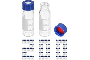 PATIKIL 2ml Autosampler Vial, 200 Pack HPLC/GC Vials 9-425 Lab Clear Vials Sample Vial Screw Cap Writing Patch Red PTFE & Whi