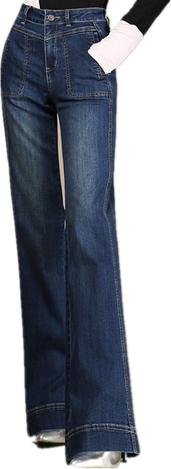 Cresay Women's High Waist Wide Leg Utility Pocket Flare Jean