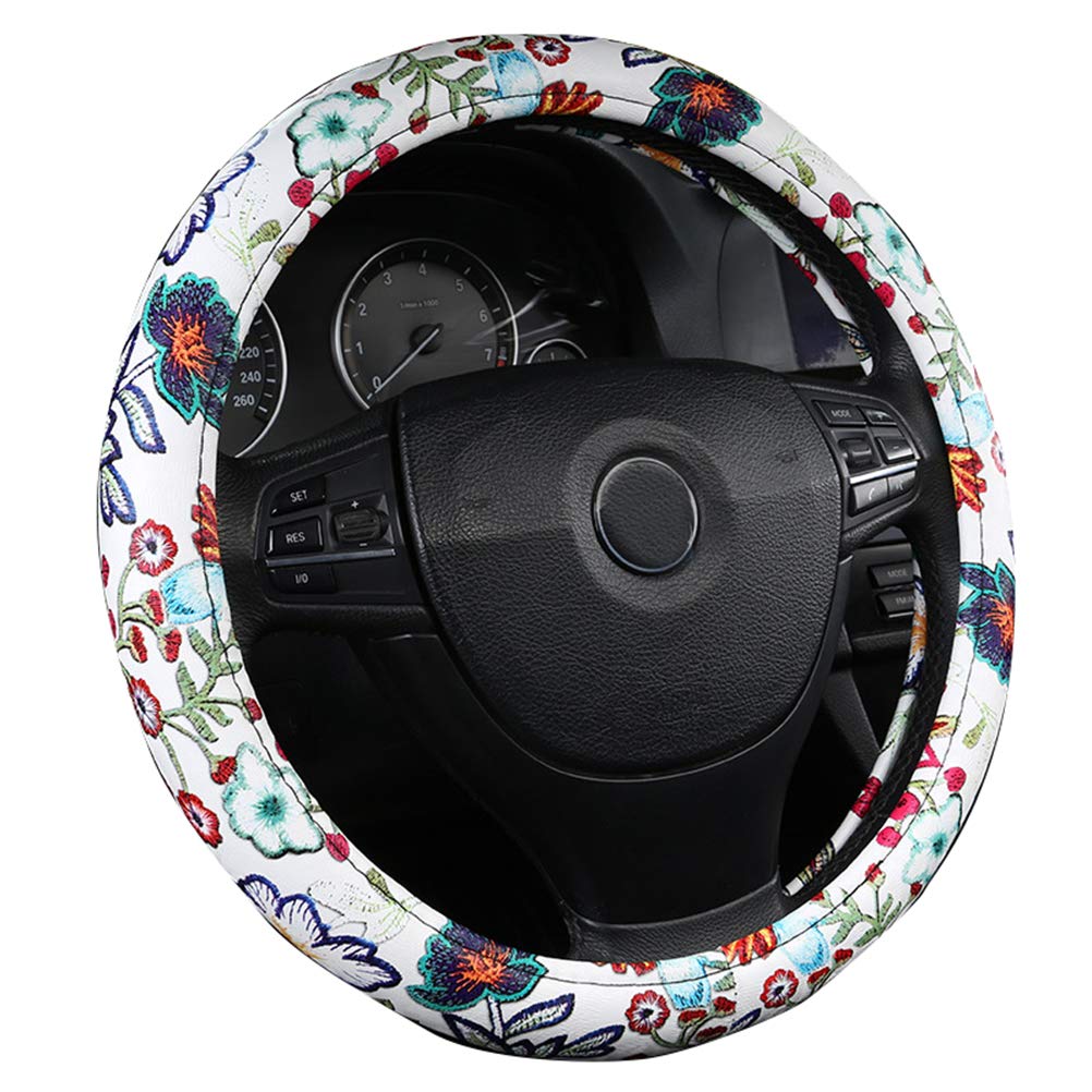 2018 new printed nice beautiful steering wheel cover for women girl gift birthday white flower