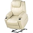 YITAHOME Power Lift Recliner Chair for Elderly, Electric Lift Chair with Heat and Massage, Faux Leather Recliner Sofa with 2 Cup Holders, Side Pockets & Remote Control for Living Room (Beige)