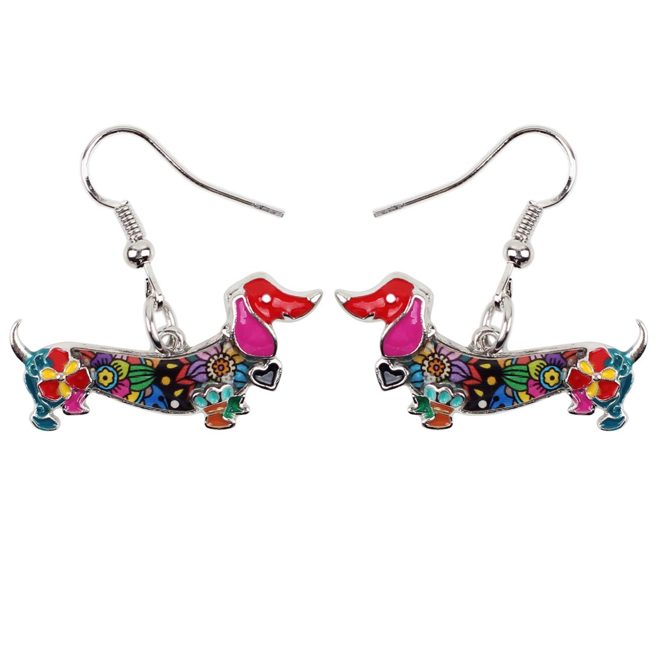 NEWEI Enamel Alloy Dachshund Dog Earrings Dangle Drop Fashion Cute Dog Jewelry for Women Girls Gift Charms (Multicolor)
