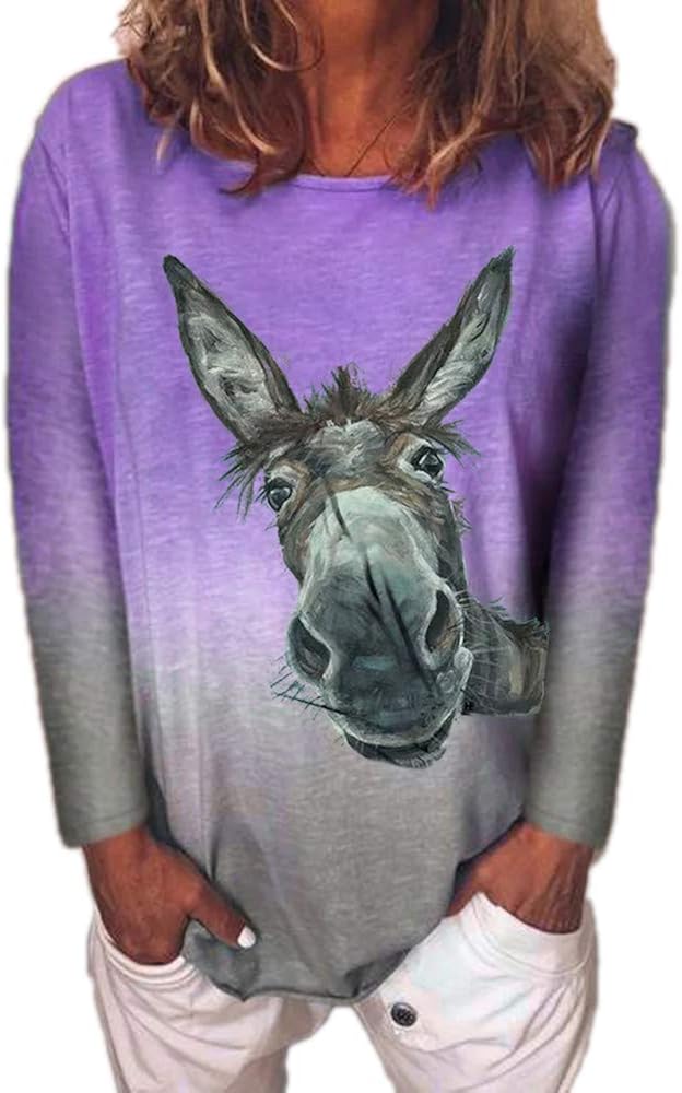 Donkey Print Graphics Funny TShirt Women Cute Animals Graphic Print