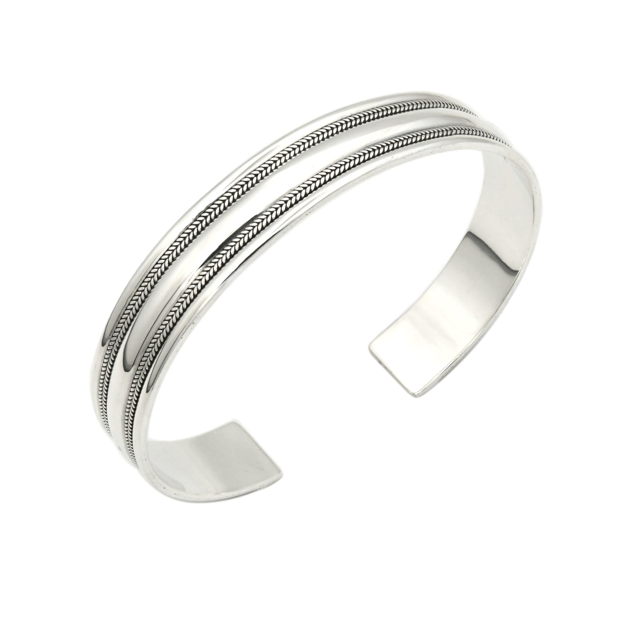 TreasureBay Men's Solid 925 Sterling Silver Bangle Bracelet | Handmade Braided Silver Cuff for Men
