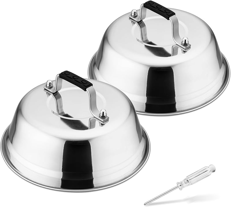 HaWare 2 Pack 9 Inch Cheese Melting Dome with Heat-Proof Handle Stainless Steel