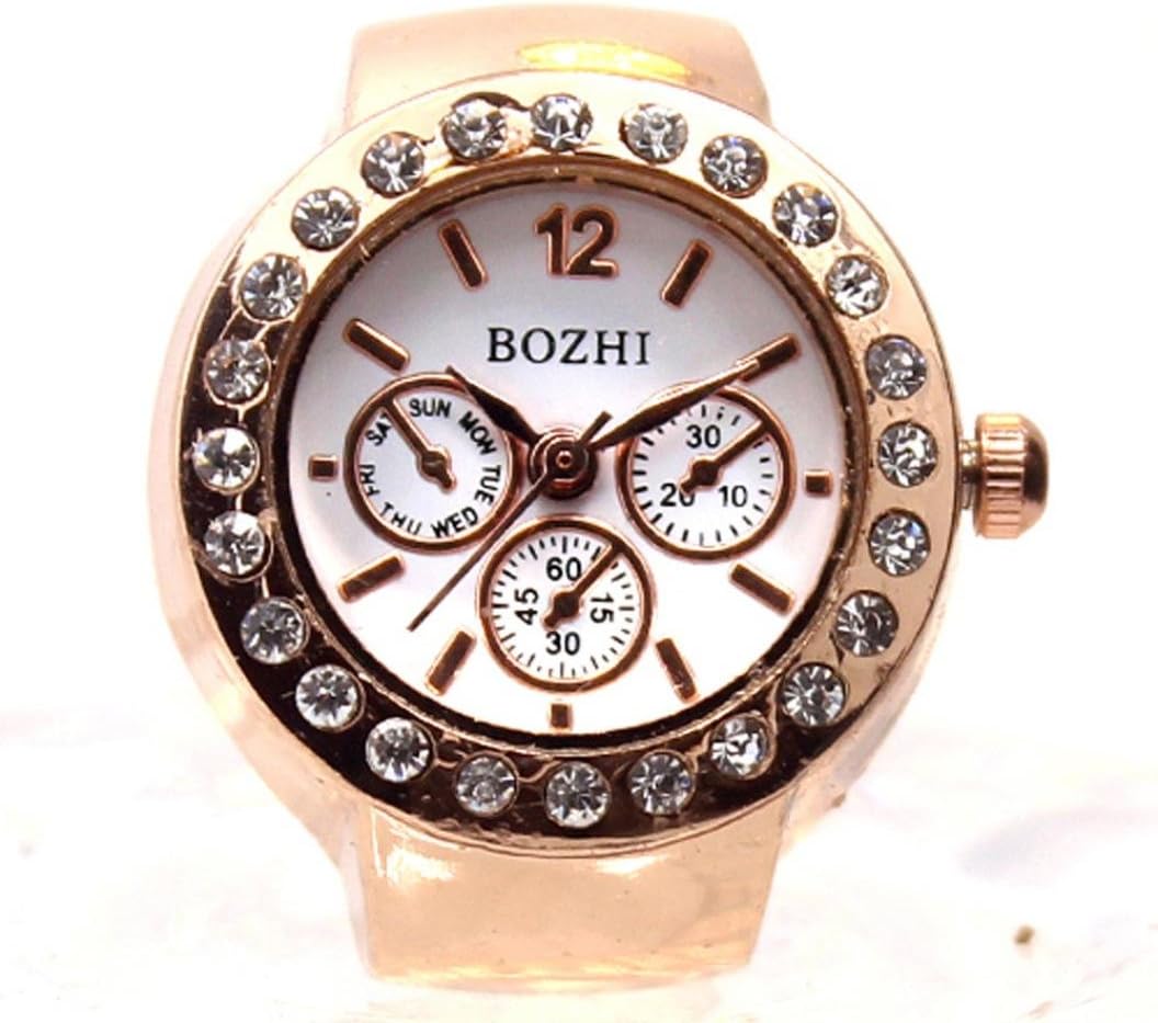Lovers' Dial Quartz Analog Watch Woaills Creative Steel Cool Elastic Quartz Finger Ring Watch (A)