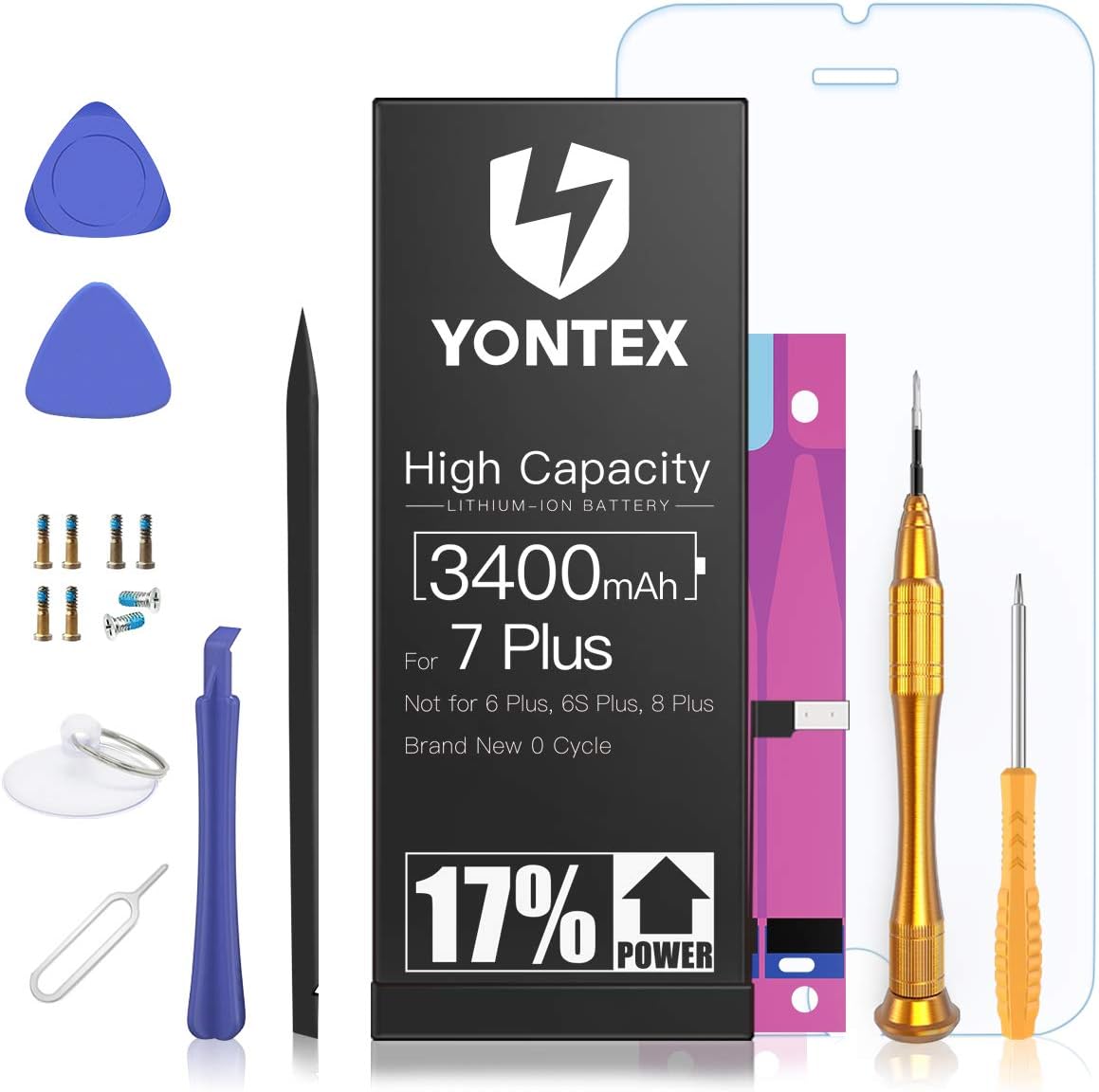 YONTEX 3400mAh Replacement Battery Compatible with iPhone 7 Plus, Ultra High Capacity Li-ion Battery with Repair Tools, Adhesive Strips and 1 Screen Protector - 24-Month Warranty