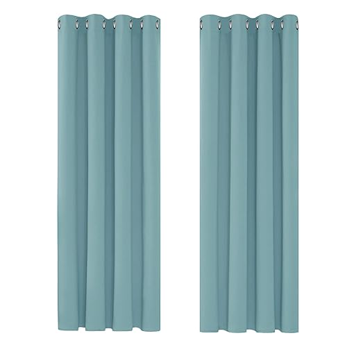 Deconovo Bedroom Blackout Curtains Super Soft Solid Thermal Insulated Eyelet Blackout Curtains for Boys 46 x 72 Inch Sky Blue 1 Pair