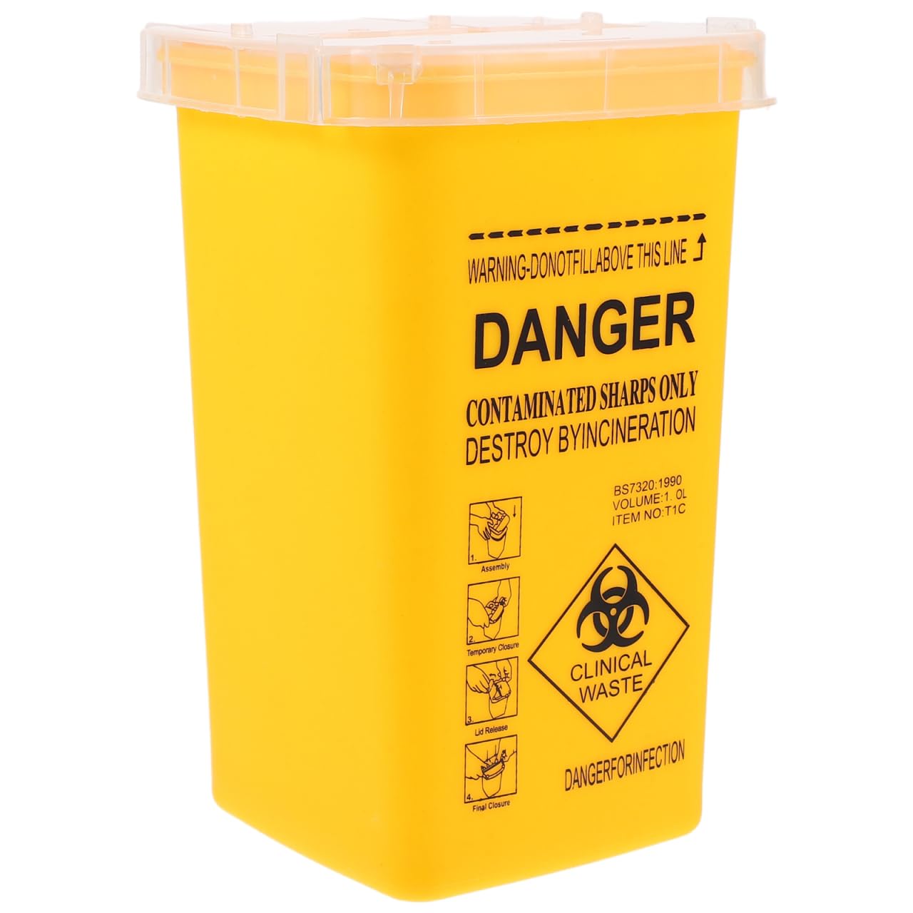 Healvian Sharps Bin 1 Litre - Portable Sharps Box for Needles, Syringes & Tattoo Blades - Secure Needle Disposal Container with Locking Lid for Diabetic Home & Travel Use