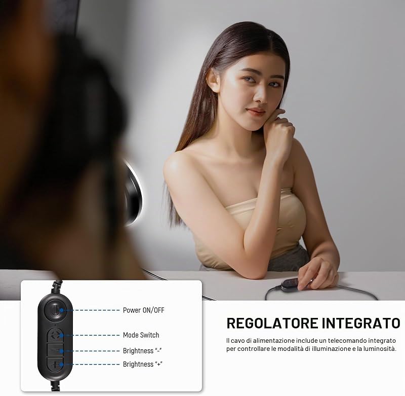 BASICS Ring Light 5" per Video Conferenza, Kit Luce a Clip con Treppiede Tavolo (2pz) per Monitor Laptop Computer Chiamate Zoom Streaming Live Lavoro a Distanza Studio Registrazione Video, BR60