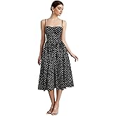 winkbay Women's Polka Dots Flared A Line Dress Spaghetti Strap Flowy Midi Vintage Party Dresses