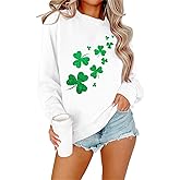 JINTING St Patricks Day Sweatshirt for Women Glitter Shamrock Irish Shirt Clover Print Long Sleeve Top