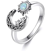 JBAERD Sun and Moon Ring Sterling Silver Crescent Moon Open Ring Adjustable Ring Jewelry Gifts for Women