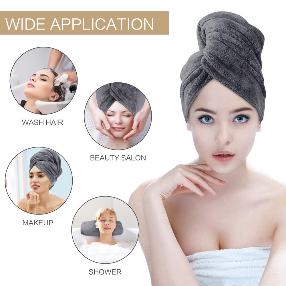 SUNLAND Microfiber Hair Drying Towel 2 Pack Super Absorbent Quick Dry Magic Hair Turban for Drying Long Hair Soft and Large 20 inch X 40 inch Grey: Home & Kitchen