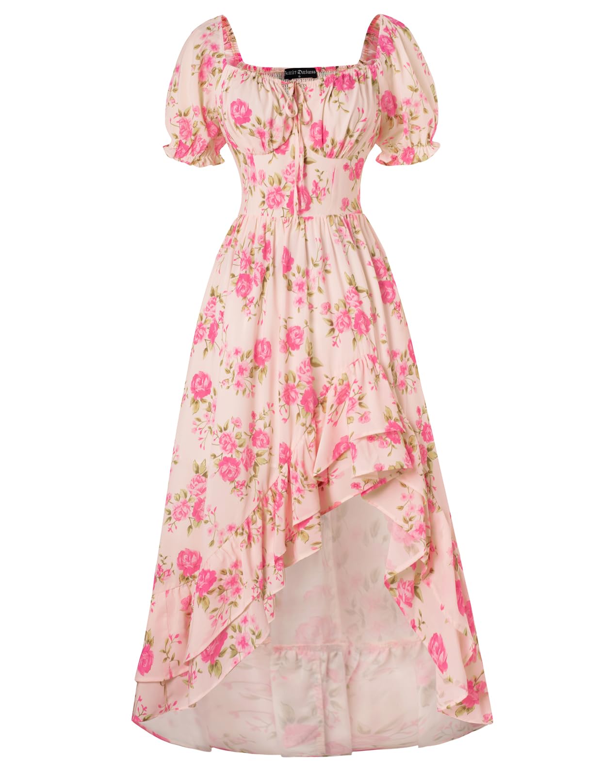 Scarlet Darkness Summer Corset Sundress for Women Easter Floral Dress Wedding Guest Chiffon Dress Pink S Image