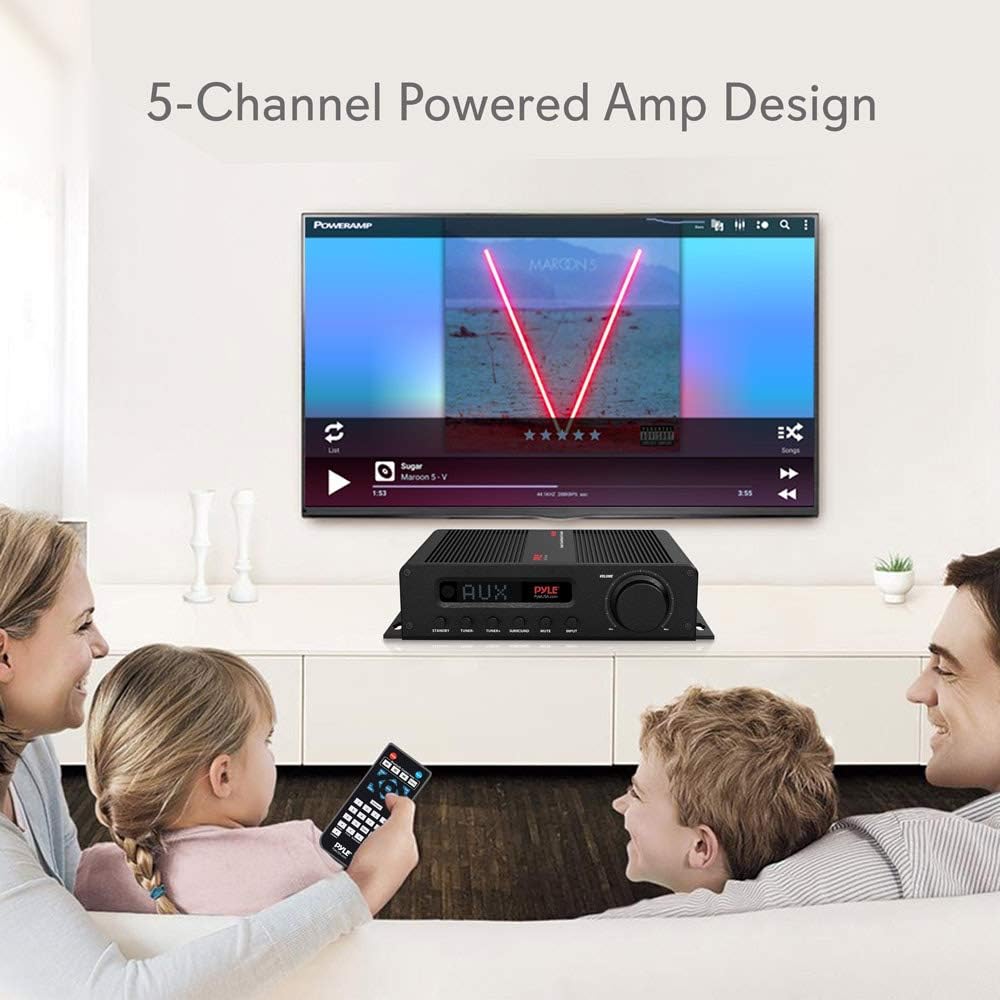 Wireless Bluetooth Home Audio Amplifier - 100W 5 Channel Home Theater Power Stereo Receiver, Surround Sound w/ HDMI, AUX, FM Antenna, Subwoofer Speaker Input, 12V Adapter - Pyle PFA540BT: Electronics