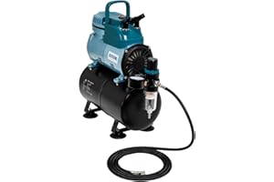 Master Airbrush Model TC-40T Air Brush Compressor Kit - Cool Runner Professional Single-Piston Airbrush Compressor with 3-Liter Air Tank, Regulator, Gauge, Water Trap Filter, 2 Holders & Air Hose