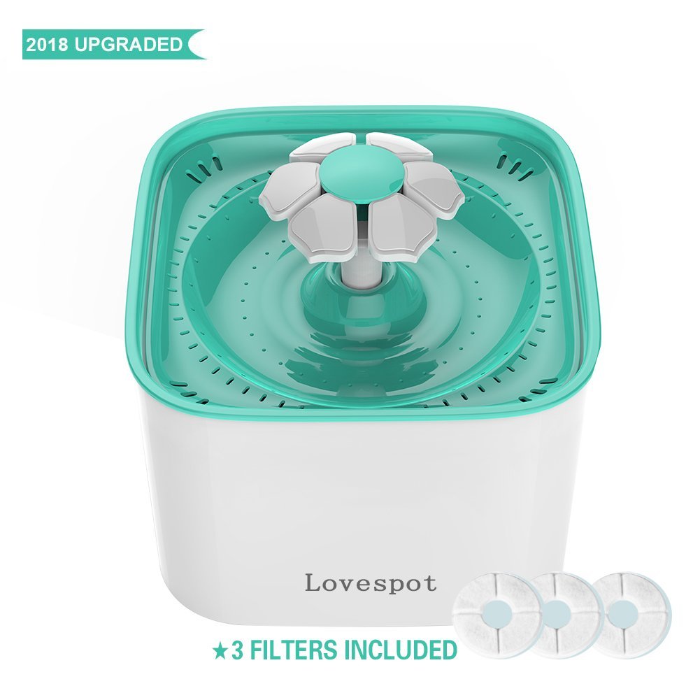 Pet Water Fountain, Lovespot Cat Water Flower Fountain for Cats and Small Dogs, Automatic Pet Water Dispenser with 2.0 L Capacity, Silent Pump, Water Overflow-Proof and 3 Filters (Standard)