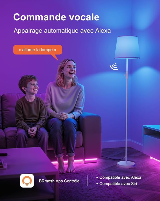 Lampadaire LED RGB Connecté, App, Compatible avec Alexa