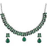 Efulgenz Indian Oxidized Jewelry Indian Jewelry Sets for Women Antique Boho Floral Crystal Stone Necklace Sets Dangle Drop Earrings Bohemian Choker Necklace Earrings Set