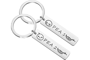 CENWA Pea 1 Pea 2 Set of Two Twins Keychain Twins Jewelry BFF Gift for Twin Sister/Brother Best Friend