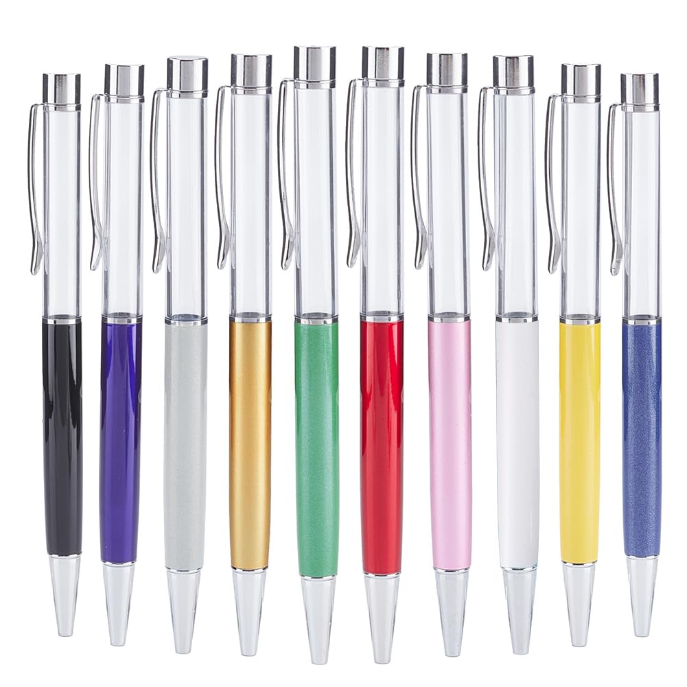 GORGECRAFT 10 Pcs/set Empty Tube Pens Creative Empty Ballpoint Pen Silver Cap for DIY Glitter Epoxy Resin Crystal Ballpoint Pen Herbarium Pen Making, 10 Colors