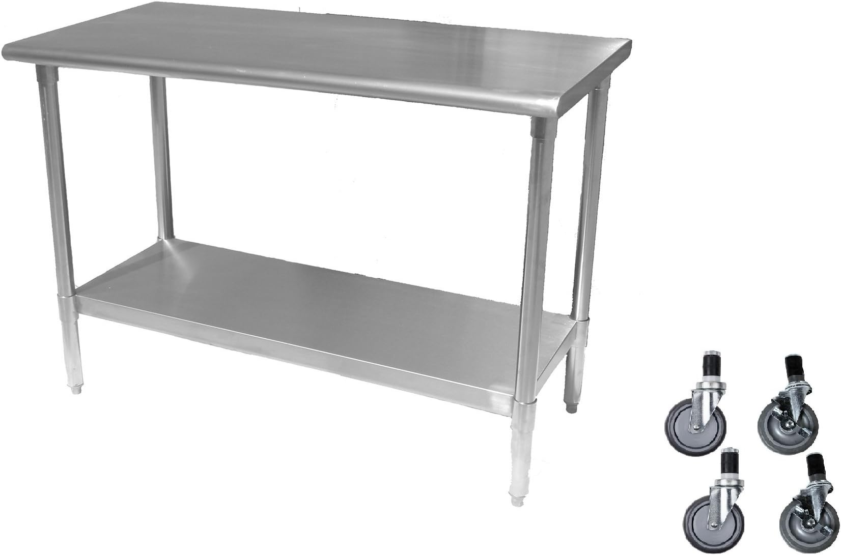 Work Table Food Prep 14 X 24 with Casters (Wheels) - Stainless Steel