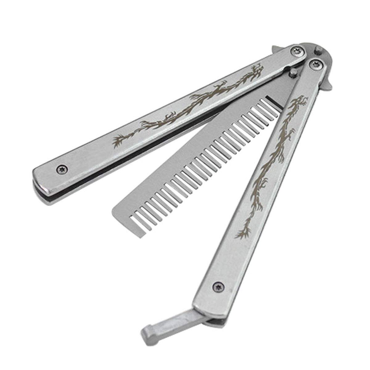 Funtuan Dragon Totem Stainless Steel Practice Butterfly Knife Trainer and Comb Knife Trainer (Silver)